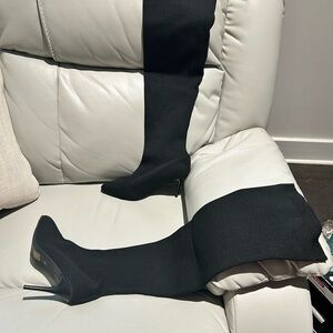 Black Over-the-Knee Stretch Sock Boots - Women's Fashion
